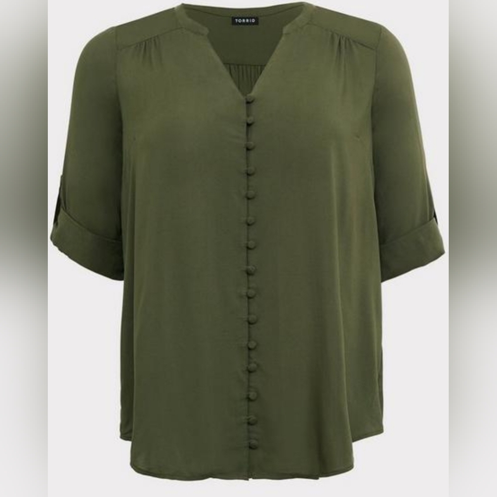 Harper Challis Button-Front 3/4 Sleeve Blouse